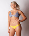 blue grass print adjustable seamless bikini top with tassels