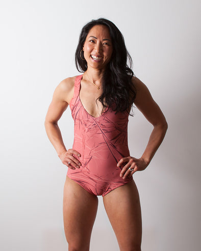 living coral red seamless one piece surfsuit