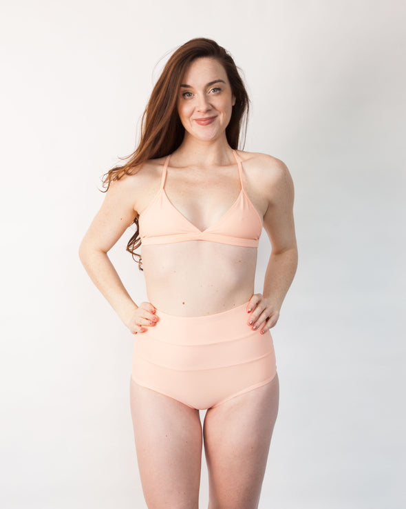 Orchid pink banded triangle swim bra top